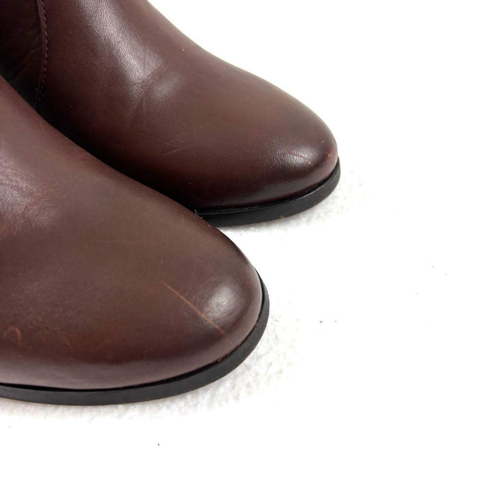 Frye Nora Chestnut Leather Stacked Heel Zip Ankle Moto Western Boots Size 7 - Picture 3 of 11
